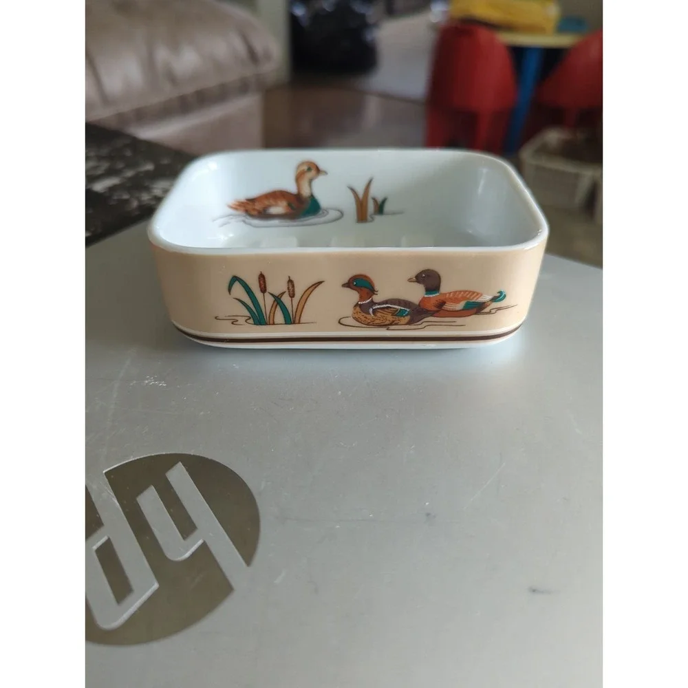 Vintage Fine Porcelain Wood Ducks Soap Dish by Andre Richard Japan MCM